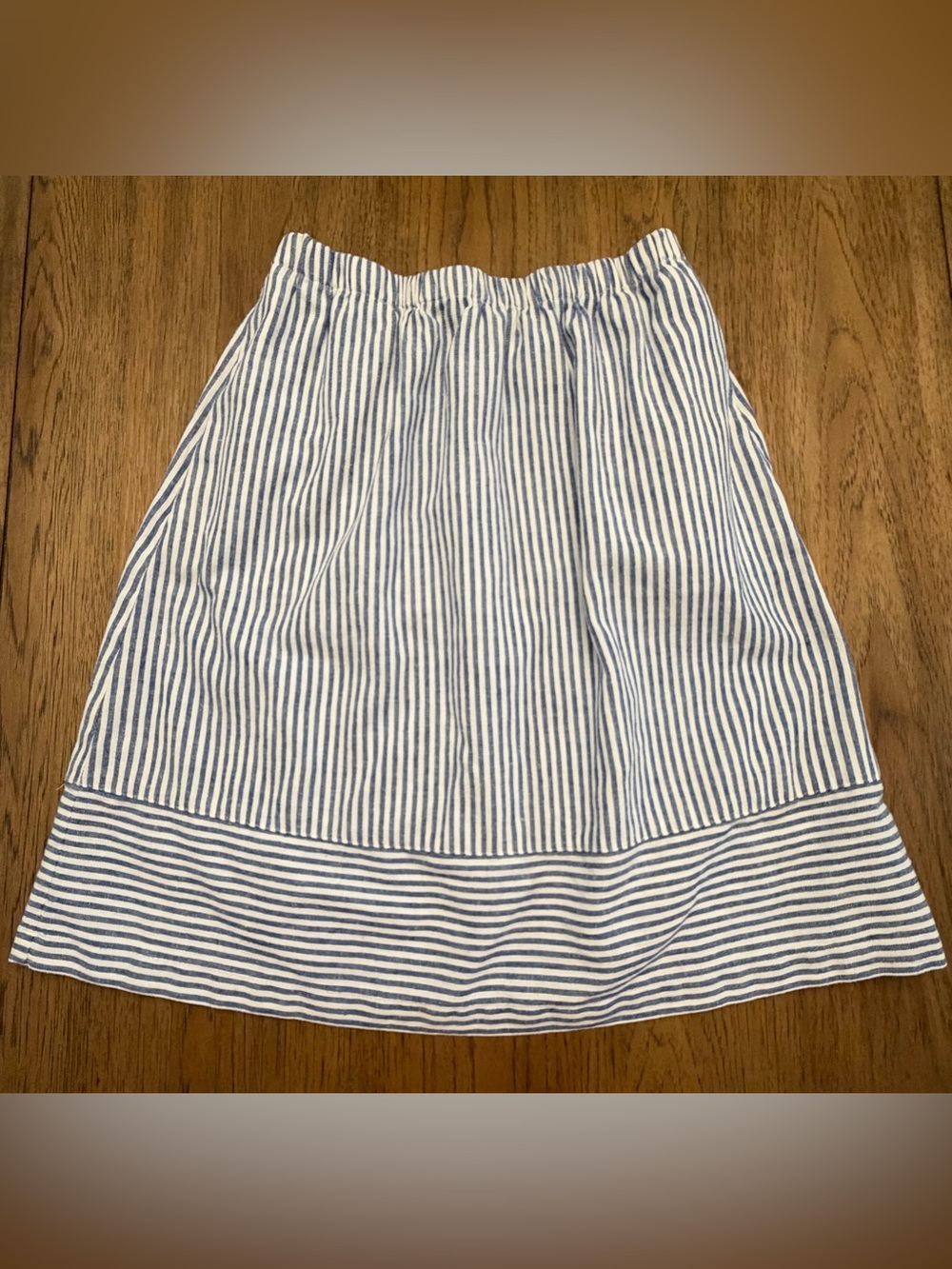 J.Crew Blue & White Striped Midi Skirt Size Small Elastic Waist & Pockets